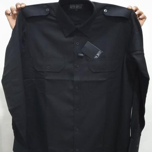 Foto Produk Kemeja Pilot Hitam Rita Ricci Pria Panjang Reguler Safari Oxford Hitam - Hitam, S dari Mega Hero Shirts