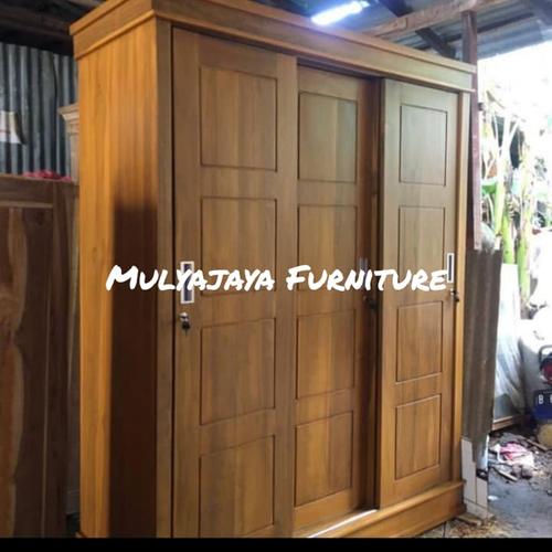 Gambar Lemari 3 pintu bahan kayu jati - knock down dari Mulyajaya Furniture Jakarta Jakarta Timur Tokopedia