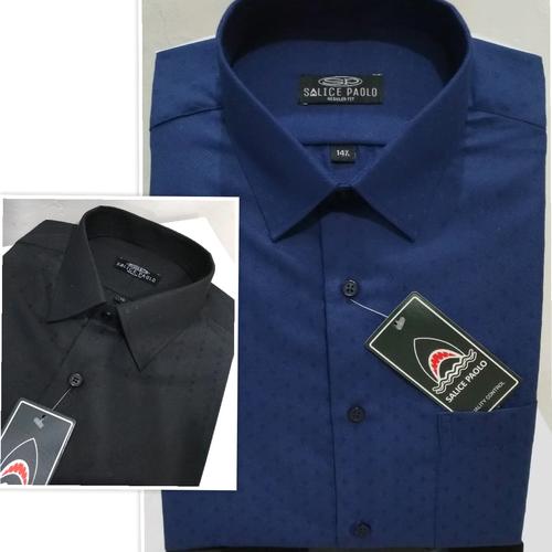 Foto Produk Kemeja Pria SALICE PAOLO Pendek Reguler Dobby Wajik Hitam Navy - Hitam, M dari Mega Hero Shirts