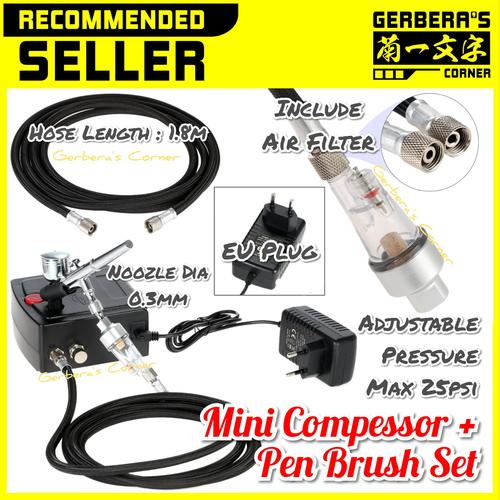 Foto Produk Mini Compressor + Pen Brush Set - Spray Gun Airbrush Air Compressor dari Gerbera's Corner