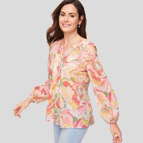 Foto Produk ANN TAYLOR Pintucked Pink Floral Cotton Blouse - Atasan Bunga Wanita - XS dari Utsukushii no Mise
