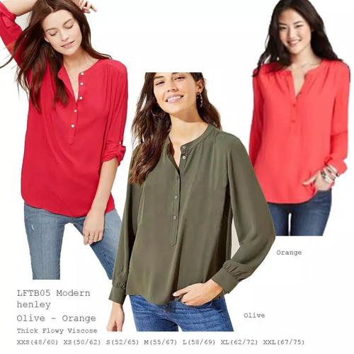Jual LOFT Modern Henley Blouse Army 