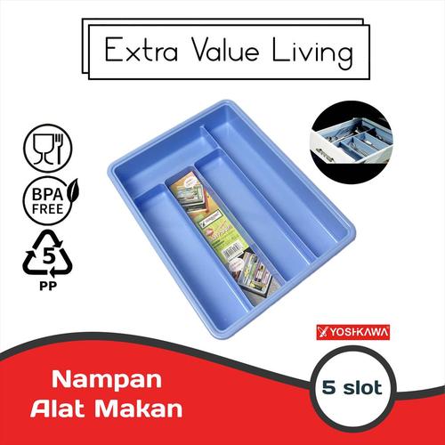 Foto Produk YOSHIKAWA Nampan / Baki Sendok Garpu 5 Sekat Cutlery Tray ST-01 - Biru dari Extra Value Living