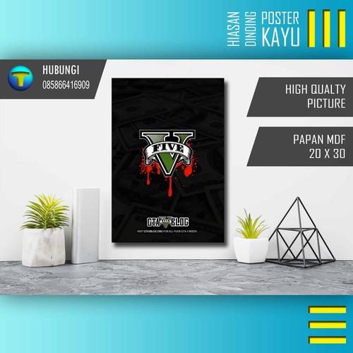 Jual GTA 5 Gamers Poster Kayu Hiasan Dinding Bingkai Frame Dekorasi