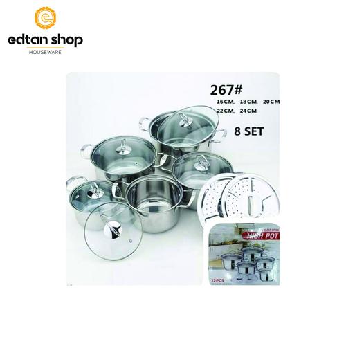 Gambar Panci susun 5 set tutup kaca plus saringan high pot isi 12 stainless dari Edtan Shop undefined Tokopedia