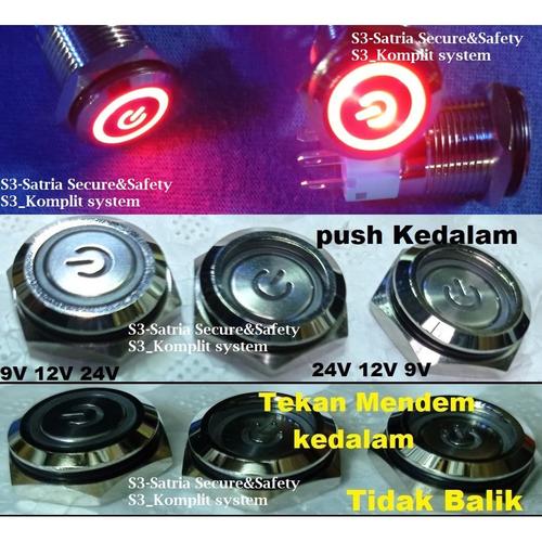 Jual Merah tombol stainless on off 16mm Saklar stainles Push 24v 12v 9v ...