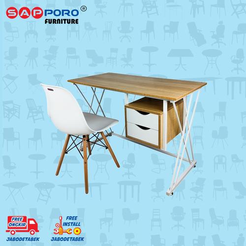 Foto Produk Meja Belajar Set / Meja Kerja Set SAPPORO NELSON - Wooden White dari Sapporo Furniture Online