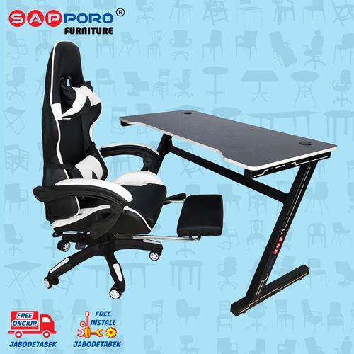 Foto Produk Meja Set Gaming / Set Gaming Desk SAPPORO OXTON - White & Black dari Sapporo Furniture Online