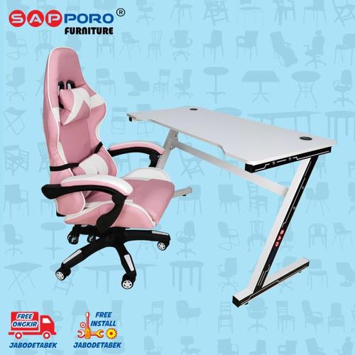 Foto Produk Meja Set Gaming / Set Gaming Desk SAPPORO Saxton - Pink & White dari Sapporo Furniture Online