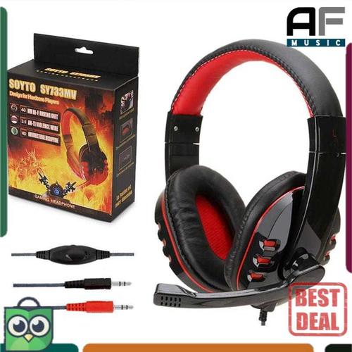 Foto Produk Headphone Gaming with Mic Soyto SY733MV - Headset BassTreble Pakai Mik - Hitam dari AF Music Studio
