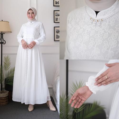Jual Agnes Gamis Putih Wanita Gamis Plisket Brukat Baju Muslim Wanita Kota Padang Bypass Break Tokopedia