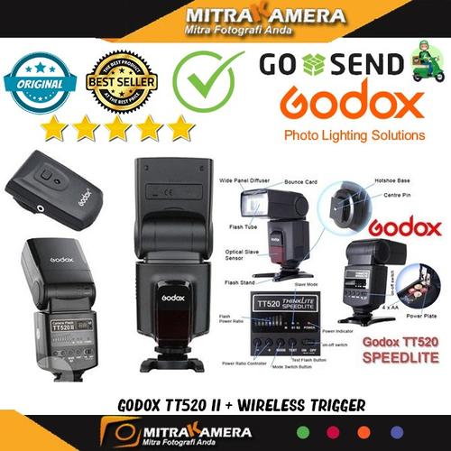 Foto Produk Godox TT520 II + Wireless Trigger (Universal SpeedliteFlash) - Hitam dari mitrakamera