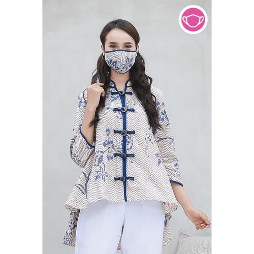 Foto Produk Amanda Indigo T0567,Baju atasan blouse batik wanita modern Nonarara - S dari Nona Rara Batik