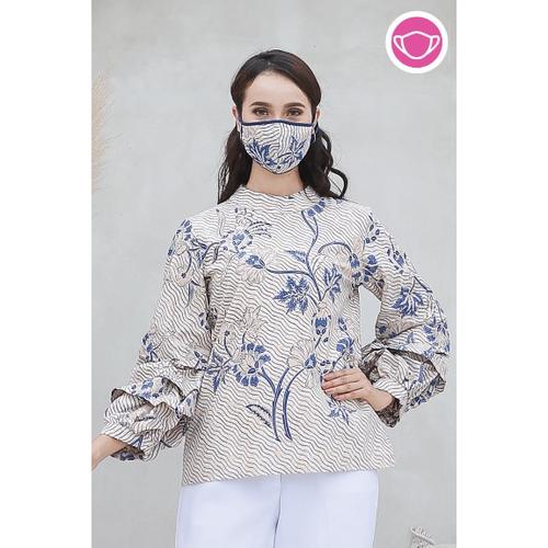 Foto Produk Keropi Indigo T0568,Baju atasan blouse batik wanita modern nonarara - L dari Nona Rara Batik