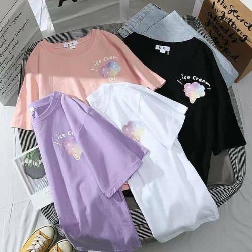 Foto Produk Atasan over size baju Cream Ice tangan pendek bahan spandex size xl - Hitam dari classfashion_official