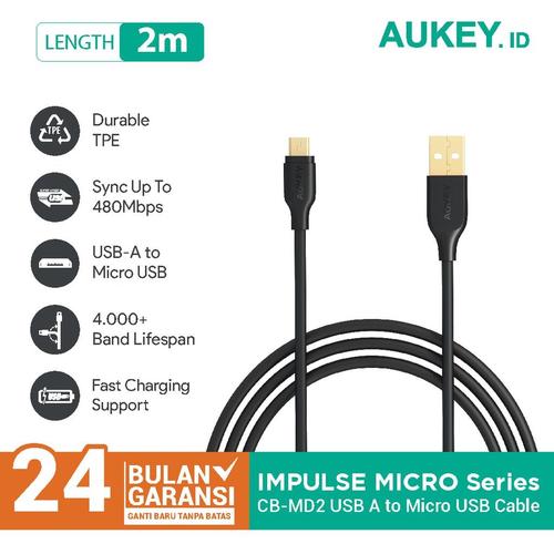Gambar Aukey Cable 2M Micro USB 2.0 Gold Plate - 500161 dari AUKEY Tokopedia