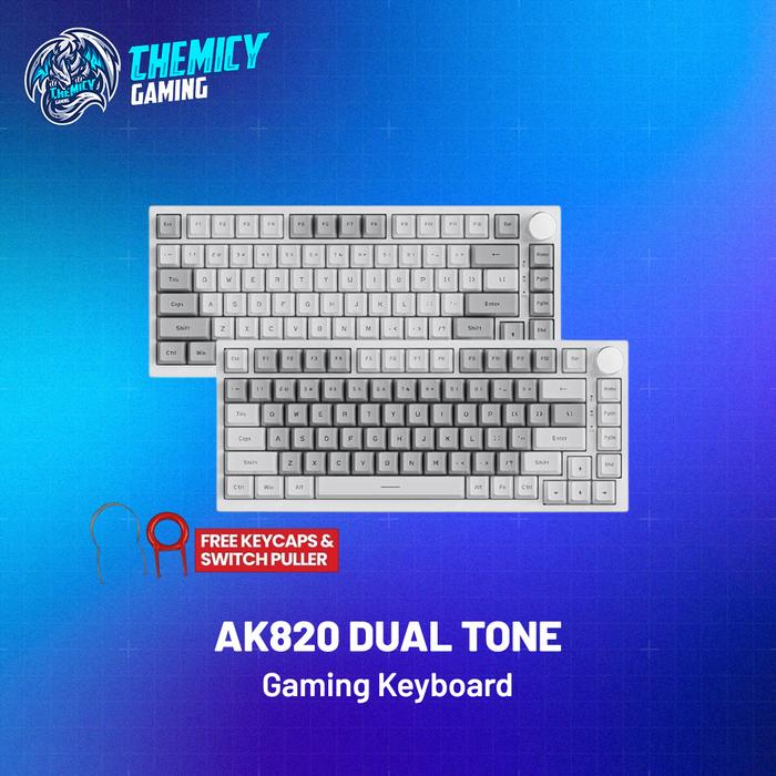 Ajazz AK820 Dual Tone 75% Gasket Mount Mechanical Gaming Keyboard - GREY WHITE, AS Red Switch