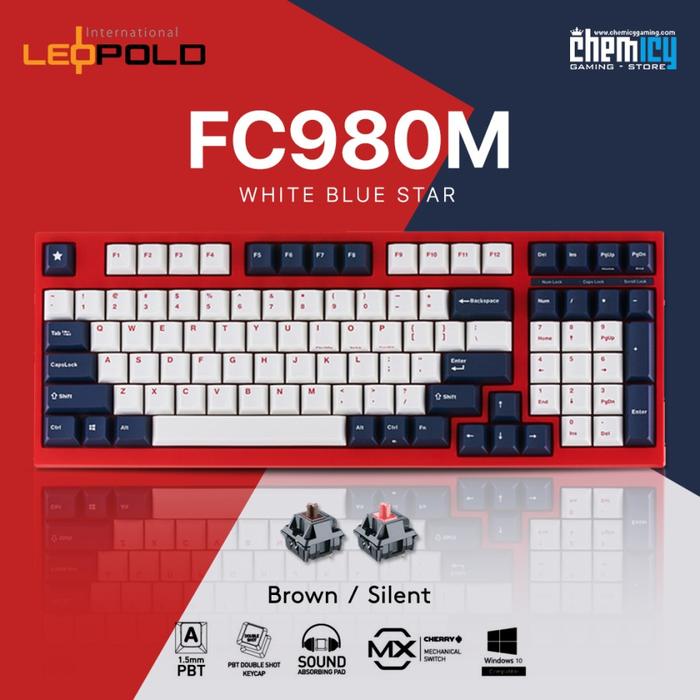 Leopold FC980M White Blue Star Fullsize Mechanical Gaming Keyboard