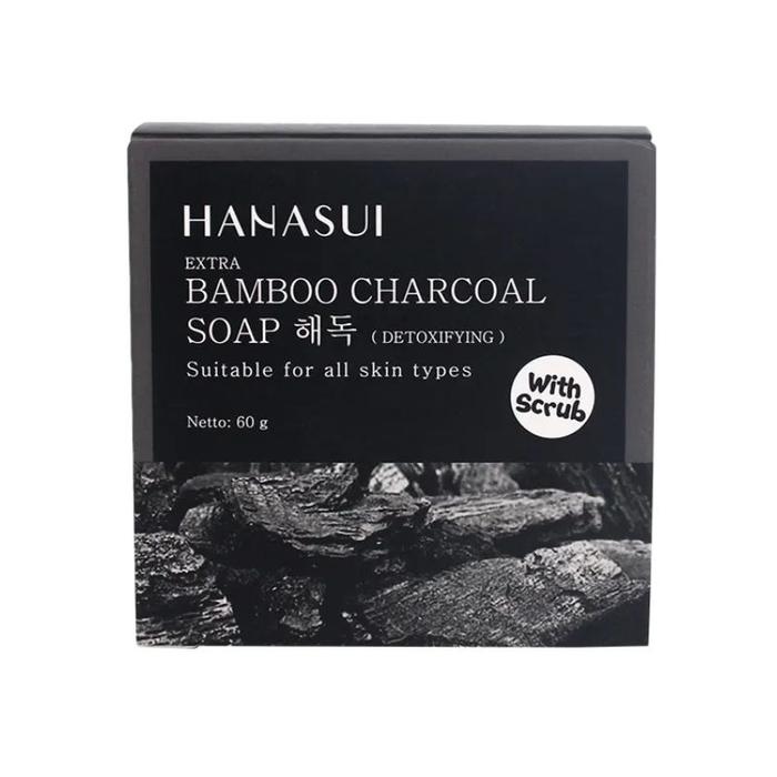 isi 2 pcs hanasui extra bamboo charcoal soap with scrub sabun arang 60gr