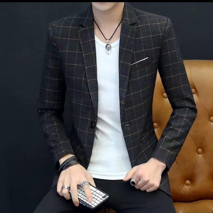 Gambar JAS PRIA MOTIF KOTAK BLAZER MOTIF KOTAK JAS BISNIS - Hitam, S dari Hzp_colection undefined Tokopedia