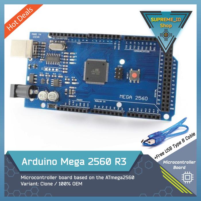 Gambar Arduino OEM Original Mega 2560 R3 Microcontroller 8-bit I/O Pin + USB Cable - Clone dari Supreme ID undefined Tokopedia