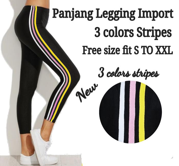 RO]Legging wanita spandek list White 
