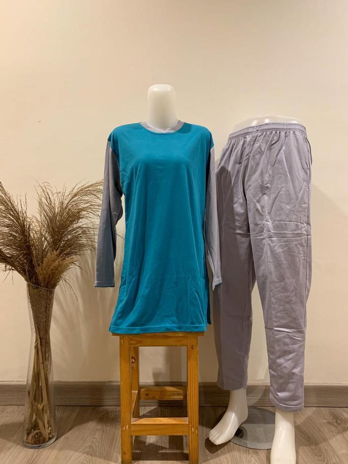 Gambar Stelan senam olahraga wanita model muslim / baju kaos tunik muslimah - Toska - Abu, S dari Garuda Sport_Tn Abang undefined Tokopedia