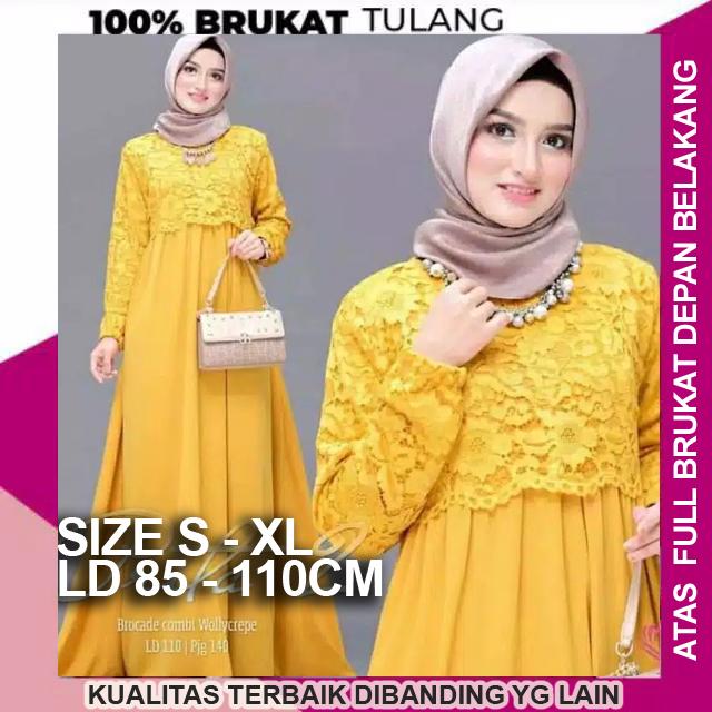 Gambar Gamis Dress Terbaru gaun Pesta kondangan brukat wanita muslimah jumbo - MUSTARD, M dari Butik Berkah Online Shop undefined Tokopedia
