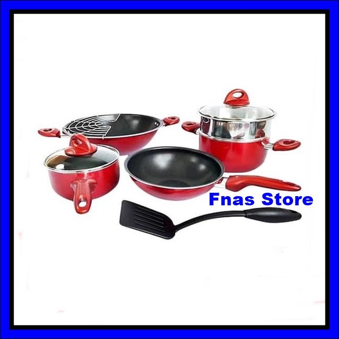 Gambar Panci Set Supra 9 Pcs Rosemary - Merah dari FNAS Store undefined Tokopedia