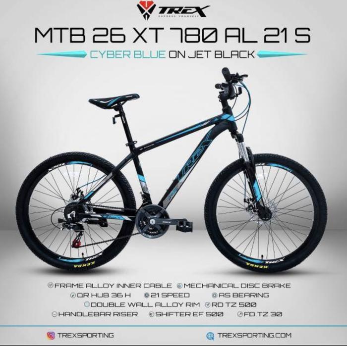 Gambar Sepeda Gunung MTB Trex 26 Alloy Frame 21 S Garansi Resmi COD kredit US - black-blue dari Sepeda dan Motor Listrik undefined Tokopedia