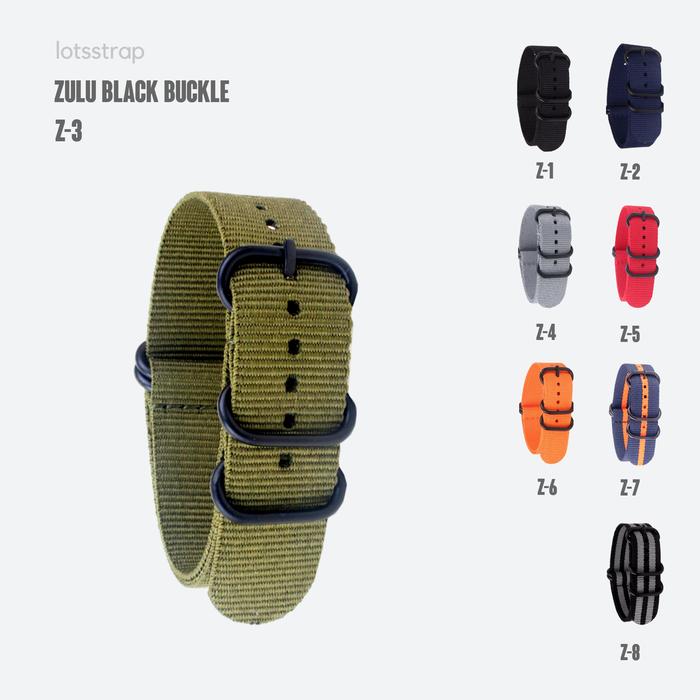 Gambar Tali Jam Tangan Nato Zulu Strap - 5 Ring Black Buckle - Hijau Army, 20mm dari Lots Strap undefined Tokopedia