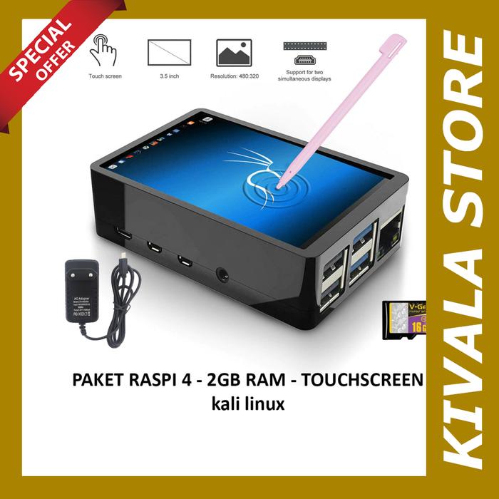 Paket Raspberry Pi 4 LCD Touchscreen 3.5 inch - Kali Linux 32GB, 2GB RAM
