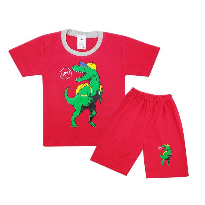 Gambar Wakakids Baju Anak Laki Laki Setelan Celana Kaos Dinosaurus 3149 - Merah dari Wakakids undefined Tokopedia