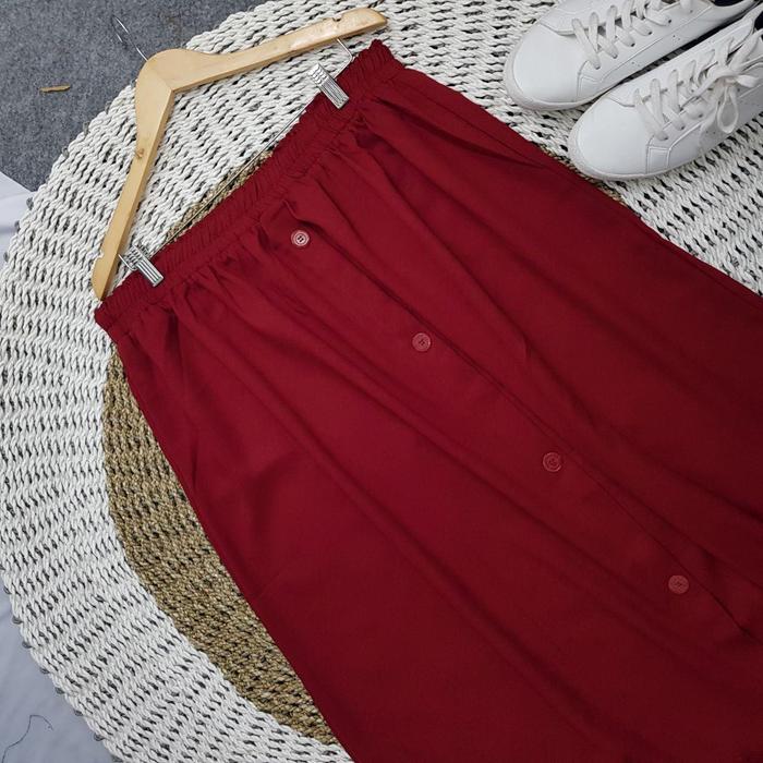 Gambar ROK SUPER JUMBO 100KG KE ATAS BUTTONSKIRT BIGSIZE - BISA COD - BUMIL - MAROON dari Akavi undefined Tokopedia
