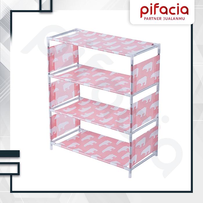 Gambar Rak Sepatu 4 Susun Motif Multifungsi - BERUANG PINK, PACKING BUBBLE dari Pifacia undefined Tokopedia