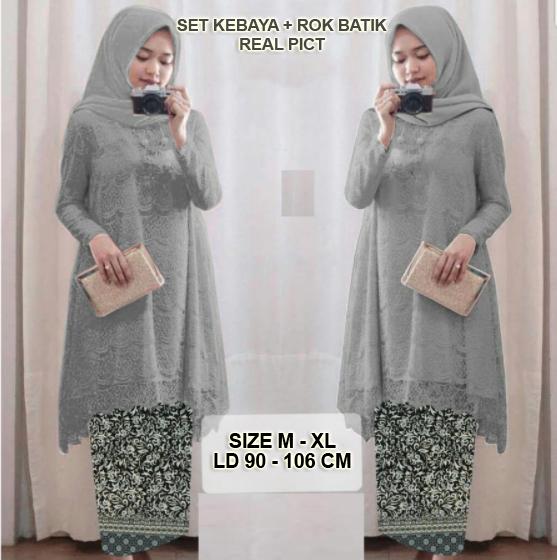 Gambar Setelan Kebaya Brukat + Rok Batik Baju Pesta Kondangan brokat muslimah - Abu-abu, M dari Butik Berkah Online Shop undefined Tokopedia