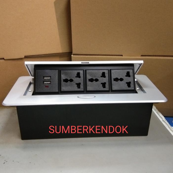 Gambar STOP KONTAK MEJA TANAM TRIPLE MULTIGUNA + USB CHARGER LANTAI OUTLET dari sumberkendok Kota Administrasi Jakarta Pusat Tokopedia