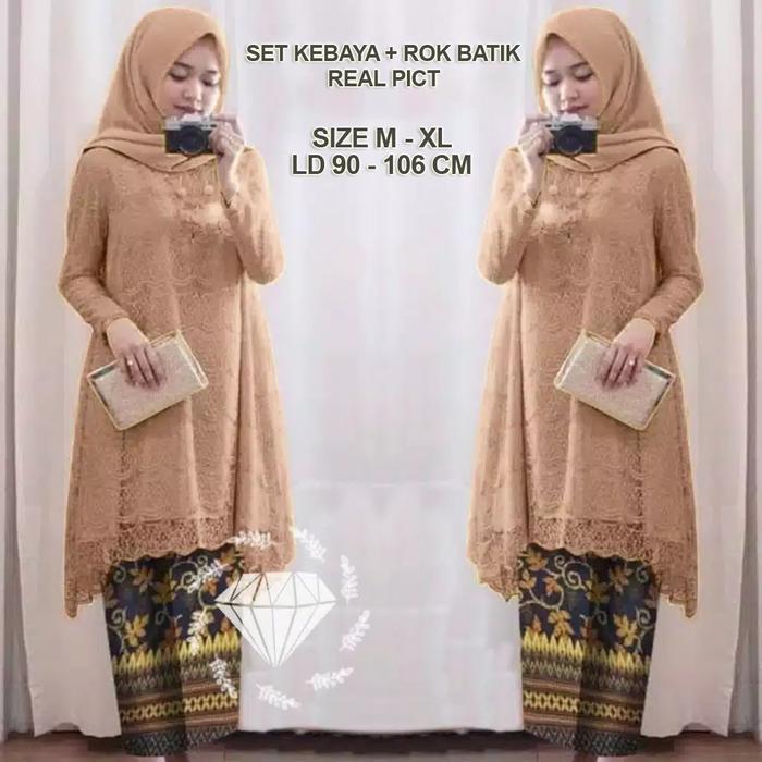 Gambar Setelan Kebaya Brukat + Rok Batik Baju Pesta Kondangan brokat muslimah - COKSU, M dari Butik Berkah Online Shop undefined Tokopedia