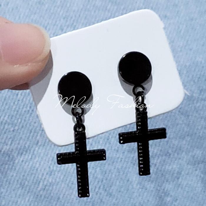 Gambar ANTING SALIB PREMIUM MFS SILVER BLACK TUSUK LUBANG TELINGA PRIA WANITA - Model 9 dari CalaSafiya undefined Tokopedia