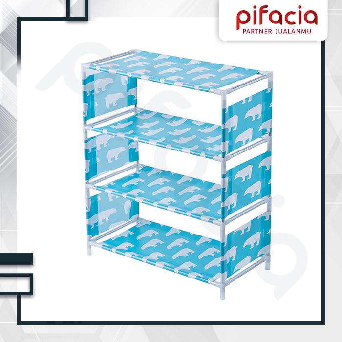 Gambar Rak Sepatu 4 Susun Motif Multifungsi - BERUANG BIRU, NO BUBBLE dari Pifacia undefined Tokopedia