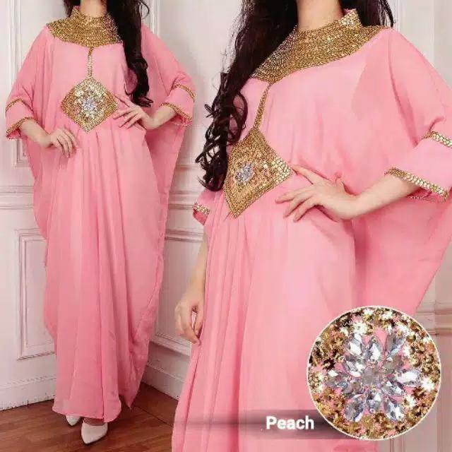 Gambar Gamis Kaftan Jumbo Mewah Elegan Dress Gaun Pesta Kondangan Muslimah - DUSTY PINK, XXL dari Butik Berkah Online Shop undefined Tokopedia