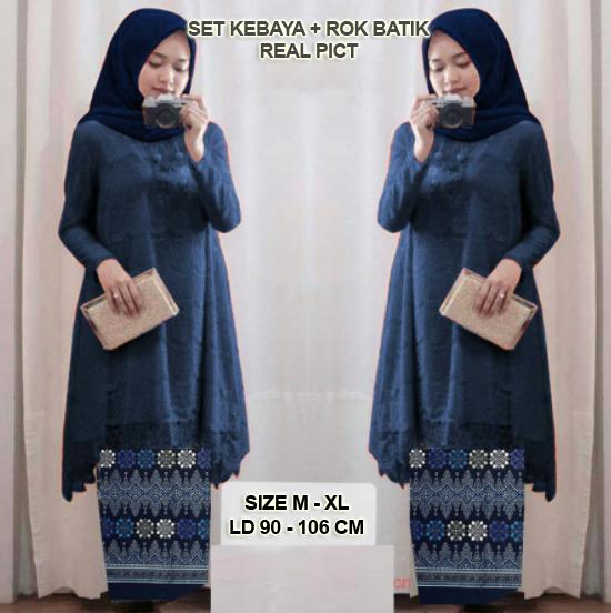 Gambar Setelan Kebaya Brukat + Rok Batik Baju Pesta Kondangan brokat muslimah - NAVY, S dari Butik Berkah Online Shop undefined Tokopedia