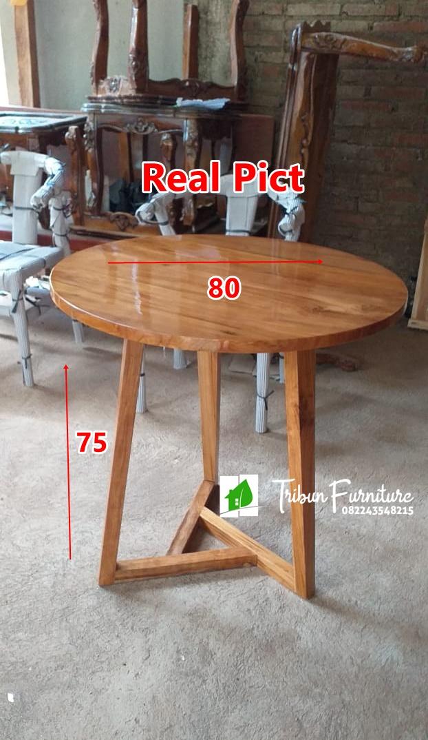 Gambar Meja Cafe, Meja Teras Bundar Kayu Jati Natural Murah - 80x75 dari Tribun Furniture undefined Tokopedia