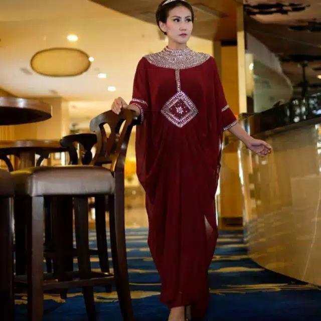 Gambar Gamis Kaftan Jumbo Mewah Elegan Dress Gaun Pesta Kondangan Muslimah - MARUN, S dari Butik Berkah Online Shop undefined Tokopedia