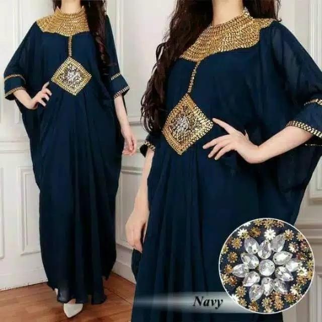 Gambar Gamis Kaftan Jumbo Mewah Elegan Dress Gaun Pesta Kondangan Muslimah - NAVY, M dari Butik Berkah Online Shop undefined Tokopedia