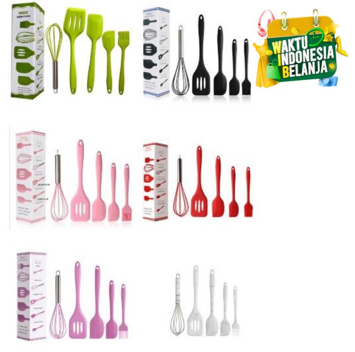 Gambar [Kiky Project] Spatula Sendok Sutil Silikon Alat Dapur Set 5 in 1 - Putih Marble dari kikyproject undefined Tokopedia