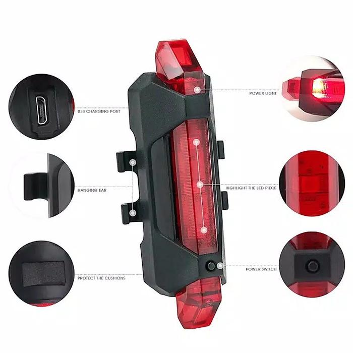 Gambar Lampu Belakang Led USB Charge Sepeda/Bike/Cycling Taillight - Merah Lengkap dari Hobby Fit undefined Tokopedia
