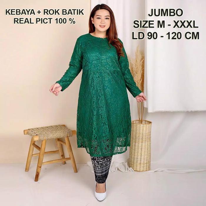 Gambar Setelan Baju Kebaya Brukat Modern Terbaru / Brokat batik pesta jumbo - IJO BOTOL, S dari Butik Berkah Online Shop undefined Tokopedia