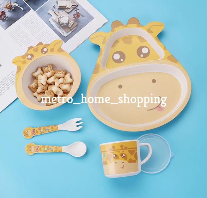 Gambar Bamboo Fiber Kids Feeding Set / Peralatan Makan Bayi-anak anak-MHS111 - giraffe dari Metrohomeshopping undefined Tokopedia