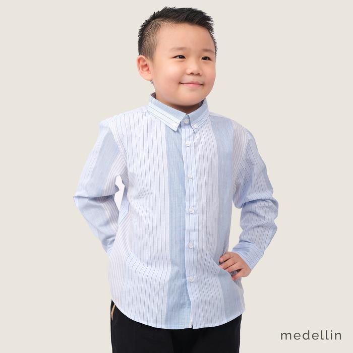 Gambar MEDELLIN Kemeja Anak Lengan Panjang Garis Premium 20110 BIRU - Biru, S dari Medellin Store undefined Tokopedia